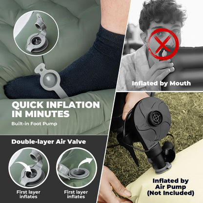 Ultra-Light Inflatable Sleeping Pad with Built-in Pillow for Outdoor Camping