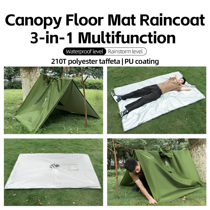 Qunature 3-in-1 Waterproof Raincoat Canopy Floor Mat Lightweight Portable