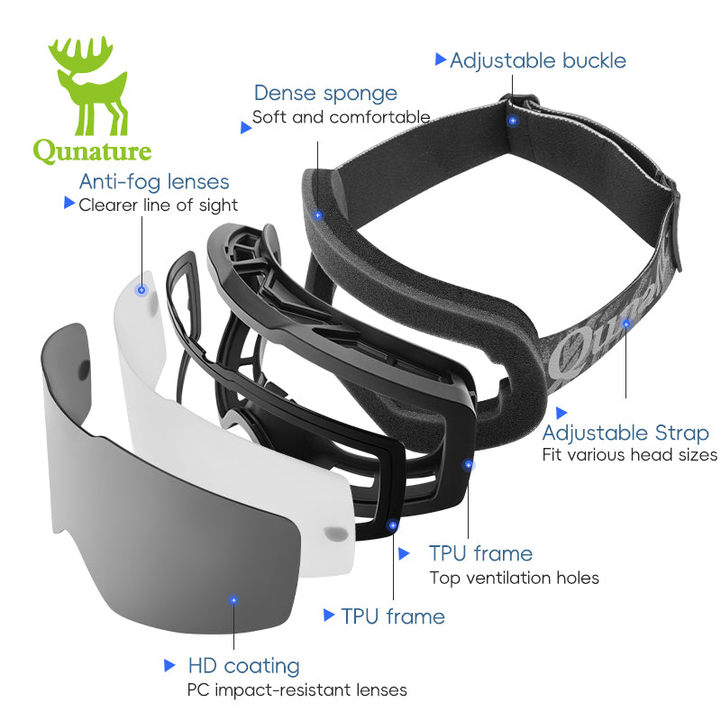 Qunature  Frameless Anti-Fog Ski Goggles with UV Protection and Wide View