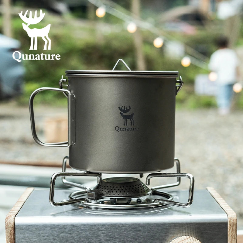 Qunature 1100ml Pure Titanium Camping Cup with Foldable Handle Lightweight