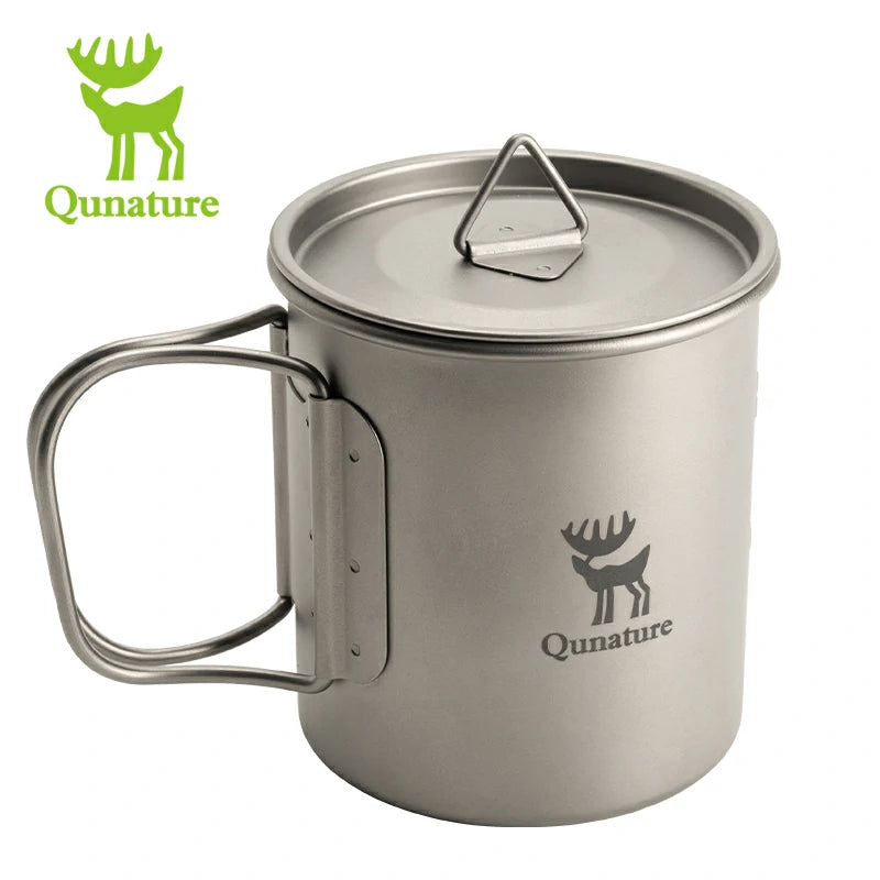 Qunature Pure Titanium Folding Mug Lightweight Durable with Lid for Outdoor Camping