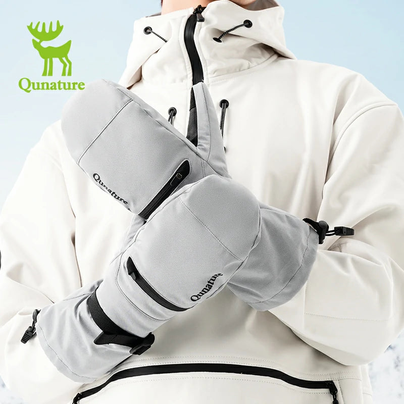 Qunature Windproof Waterproof Thermal Ski Gloves Double-Layer Insulation Touchscreen