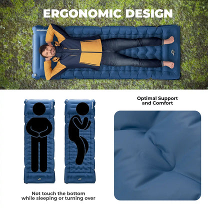 Ultra-Light Inflatable Sleeping Pad with Built-in Pillow for Outdoor Camping