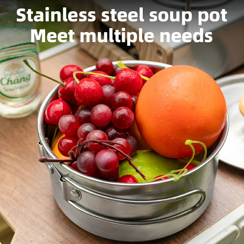 Stainless Steel Tea Set with Foldable Pot and Kettle for Outdoor Adventures
