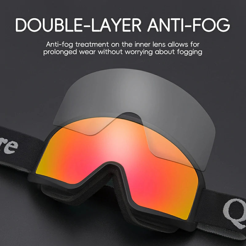 Qunature Anti-Fog Cylindrical Ski Goggles Double-Layer Lenses UV400 Protection