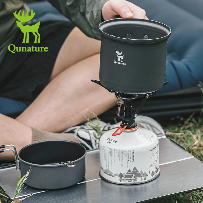 Qunature Ultra-Light Aluminum Camping Cookware Set with Nestable Design Handle