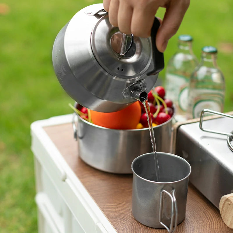 Stainless Steel Tea Set with Foldable Pot and Kettle for Outdoor Adventures