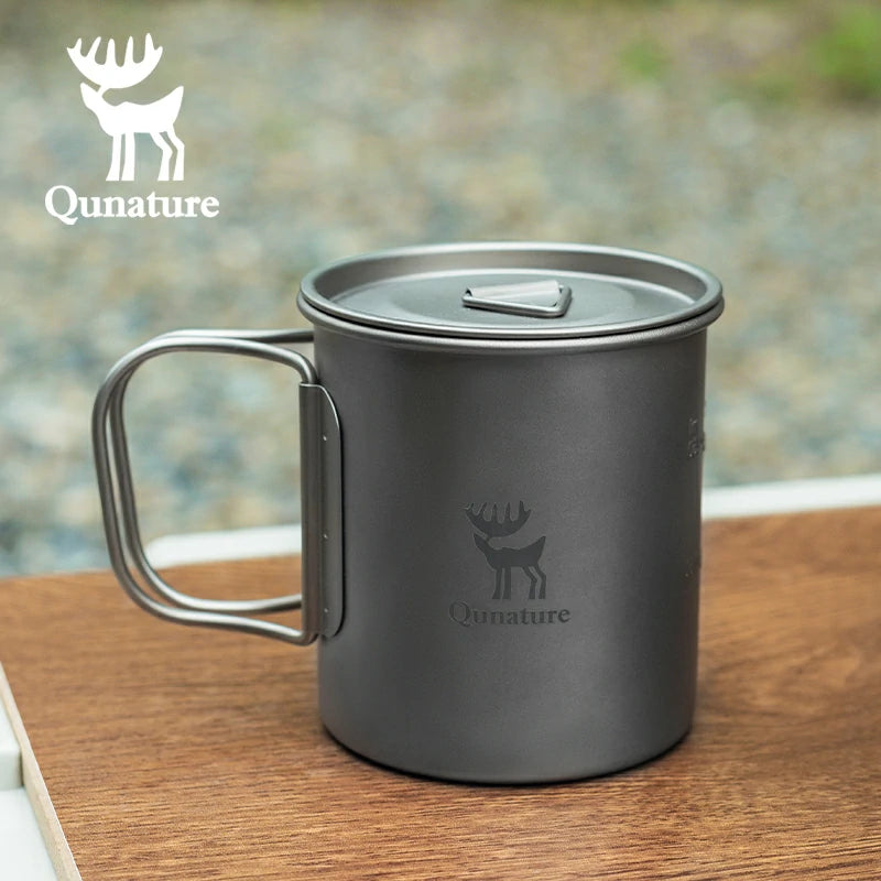 Qunature Pure Titanium Folding Mug Lightweight Durable with Lid for Outdoor Camping