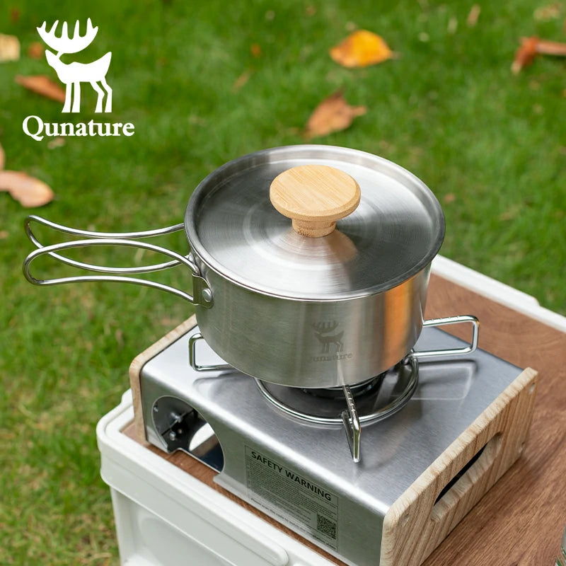 Qunature Stainless Steel Tea Set with Foldable Pot and Kettle for Outdoor Adventures