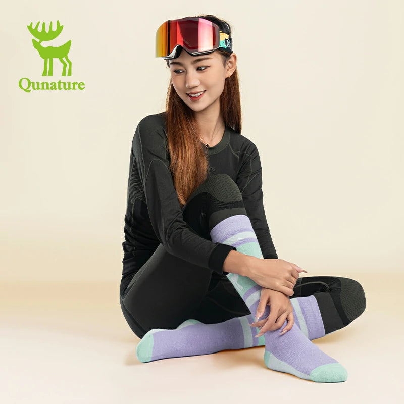 Qunature Wool Ski Socks Winter Warmth Shock Absorption for Skiing Comfort