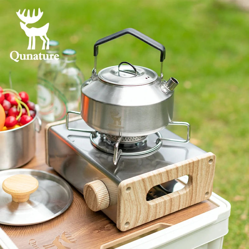 Qunature Stainless Steel Tea Set with Foldable Pot and Kettle for Outdoor Adventures