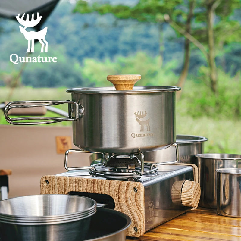 Qunature 304 Stainless Steel 5-Piece Camping Cookware Set with Teflon Coating