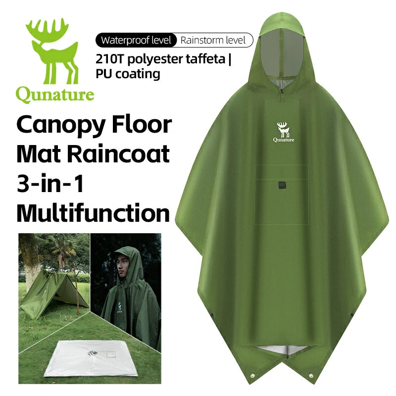 Qunature 3-in-1 Waterproof Raincoat Canopy Floor Mat Lightweight Portable