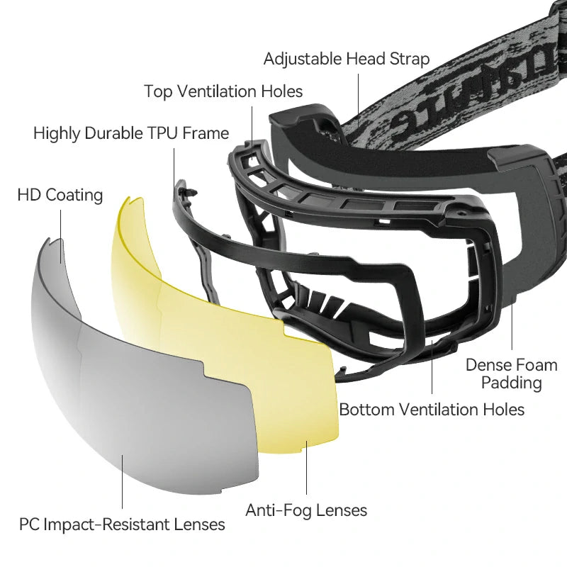 Qunature Anti-Fog Ski Goggles UV400 Protection Double-Layer Lenses for Clear View