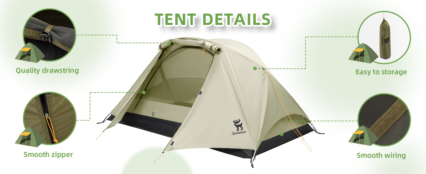 2 Person Lightweight Rainproof Tent with Aluminum Rods Easy Setup
