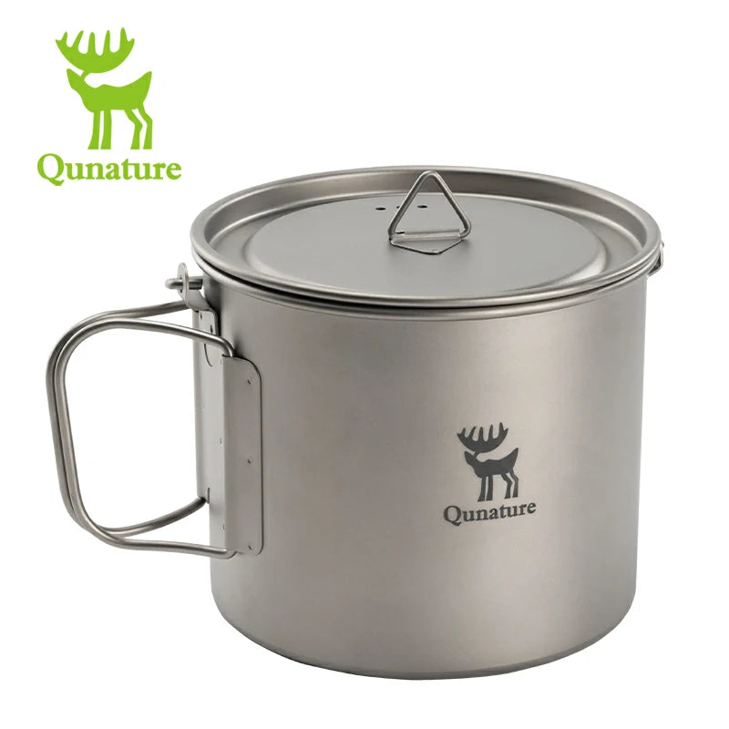 Qunature 1100ml Pure Titanium Camping Cup with Foldable Handle Lightweight