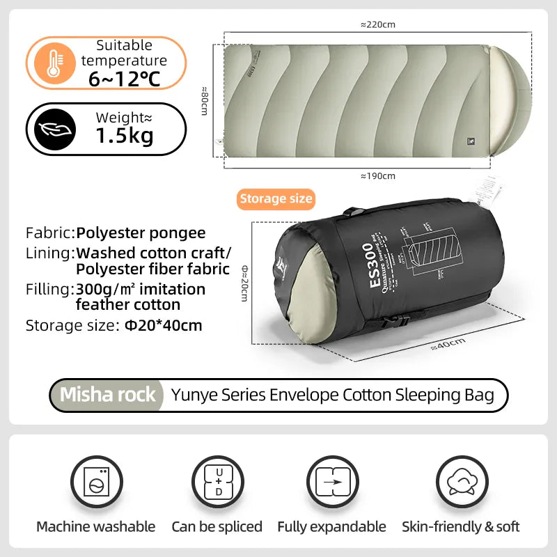 Cotton Envelope Portable Backpacking Sleeping Bag for Outdoor Camping with Compression Sack