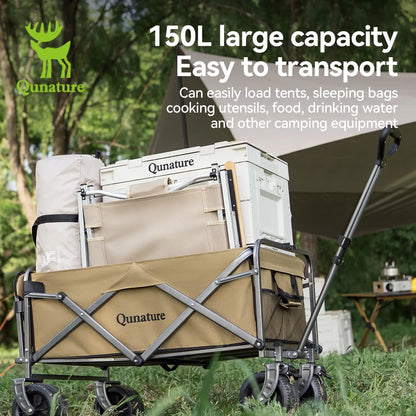 Qunature camping cart with storage compartments in a natural setting