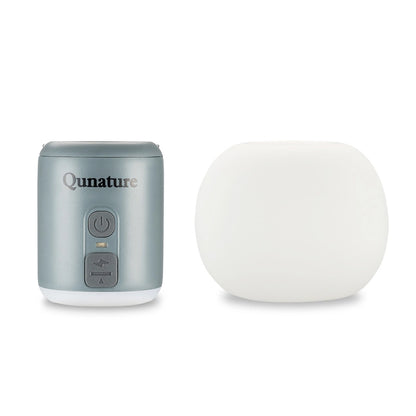 Gray device with control panel and a white spherical object on a white background, branded 'Qunature'.