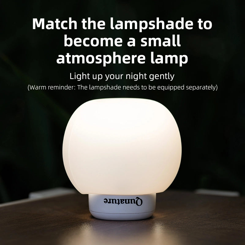 Small white lamp on a dark background with text about matching a lampshade.