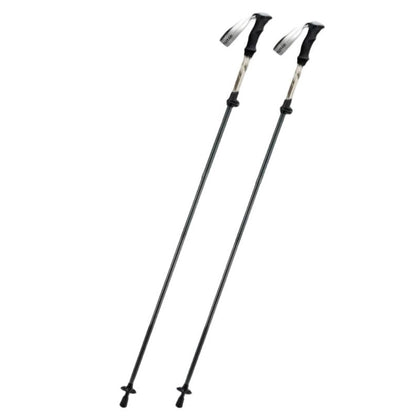 Two black hiking poles with adjustable caps on a white background