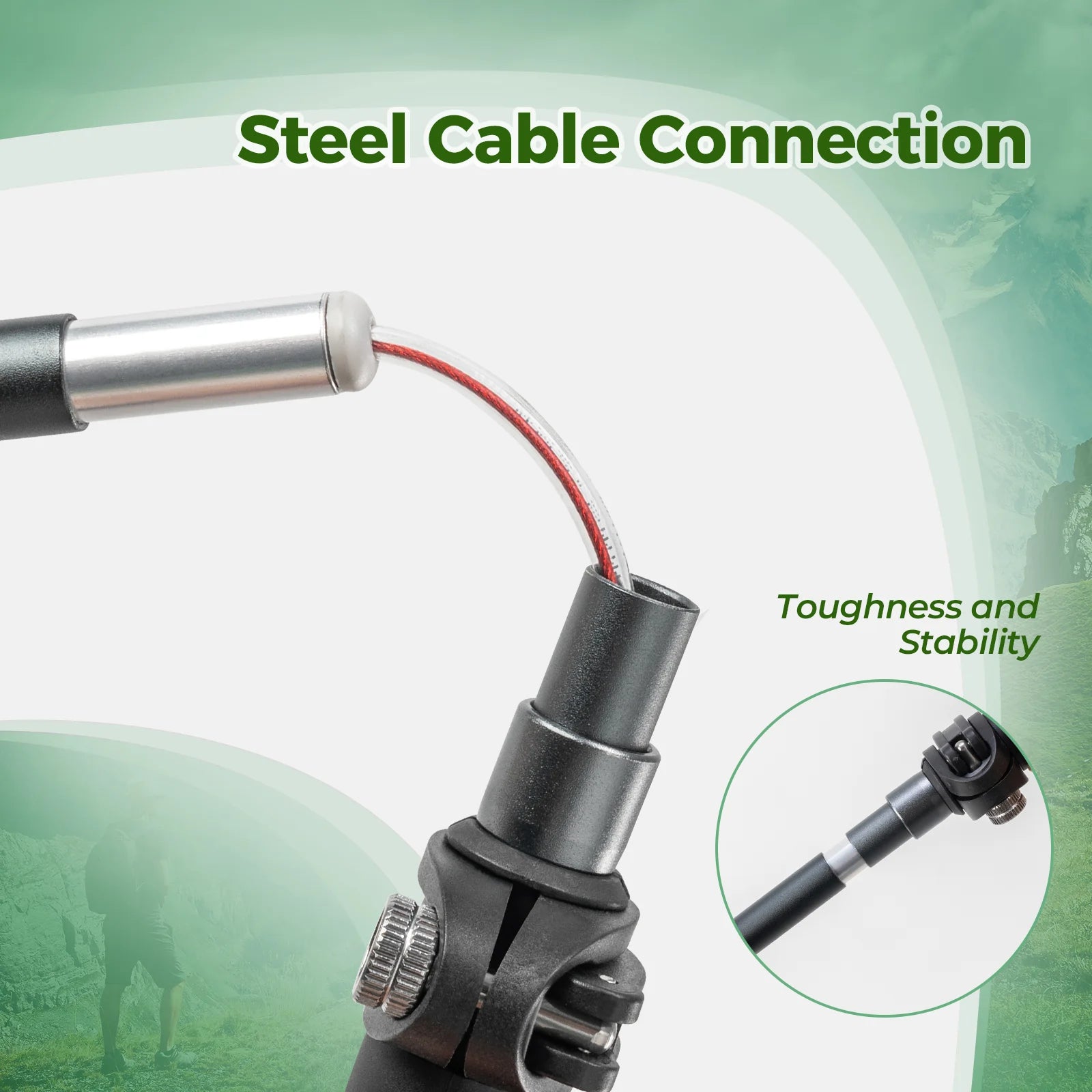 Steel cable connection with a horse in the background