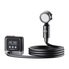 Digital shower head with temperature display on a white background
