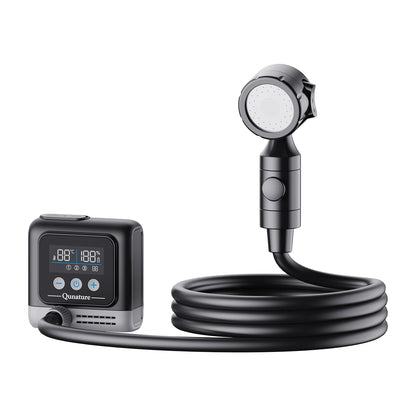 Digital shower head with temperature display on a white background