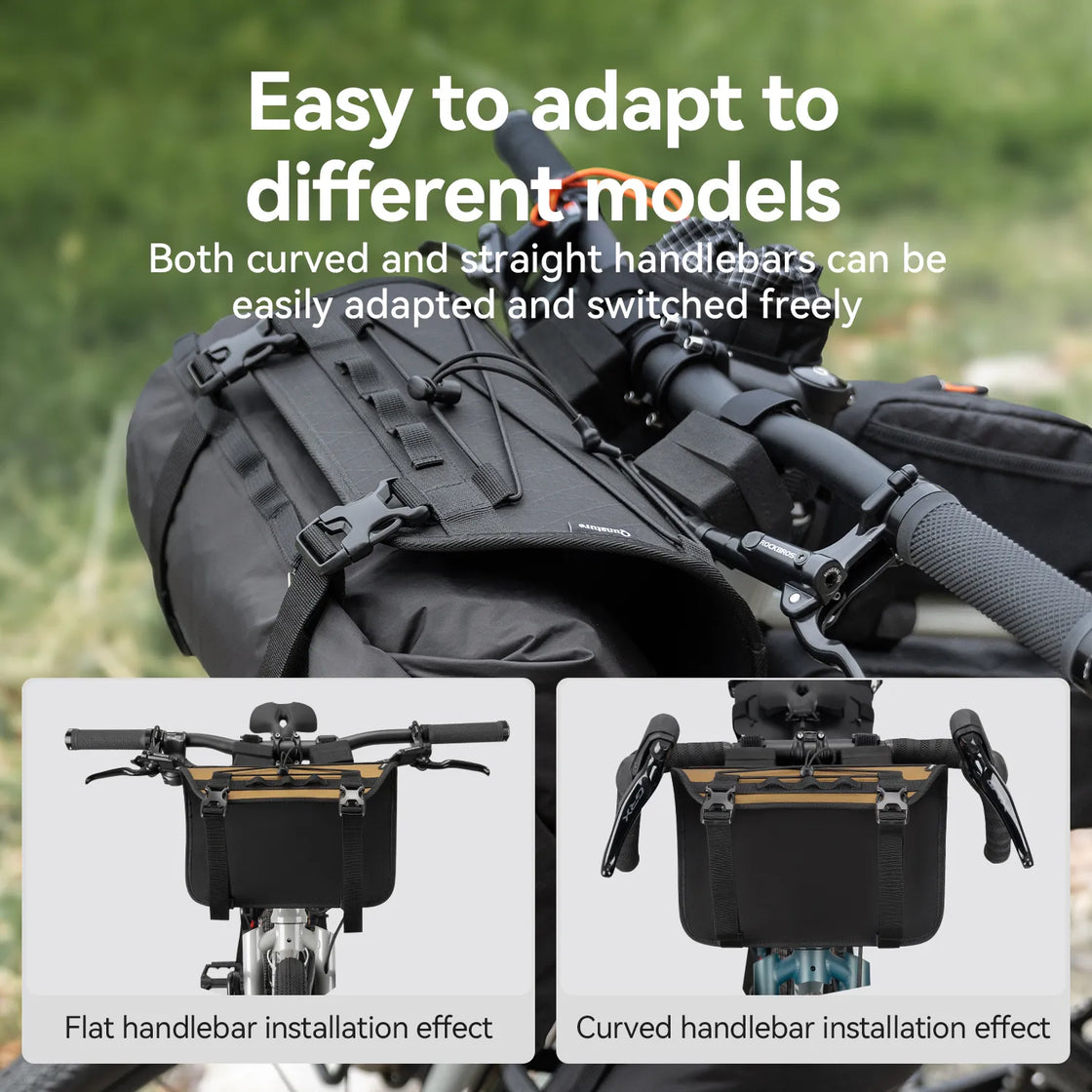 This black adjustable handlebar cradle bike bag carrier can adapt to different handlebar shapes