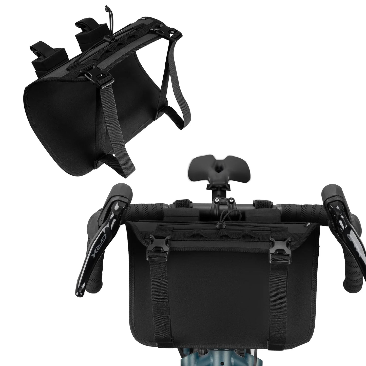 A black adjustable handlebar cradle bike bag carrier 