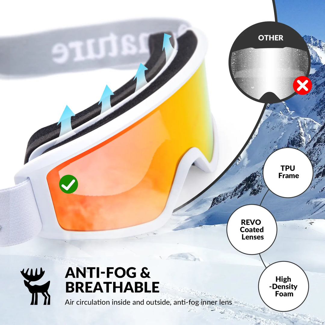 ski goggle anti fog Anti-Fog Cylindrical Ski Goggles Double-Layer Lenses