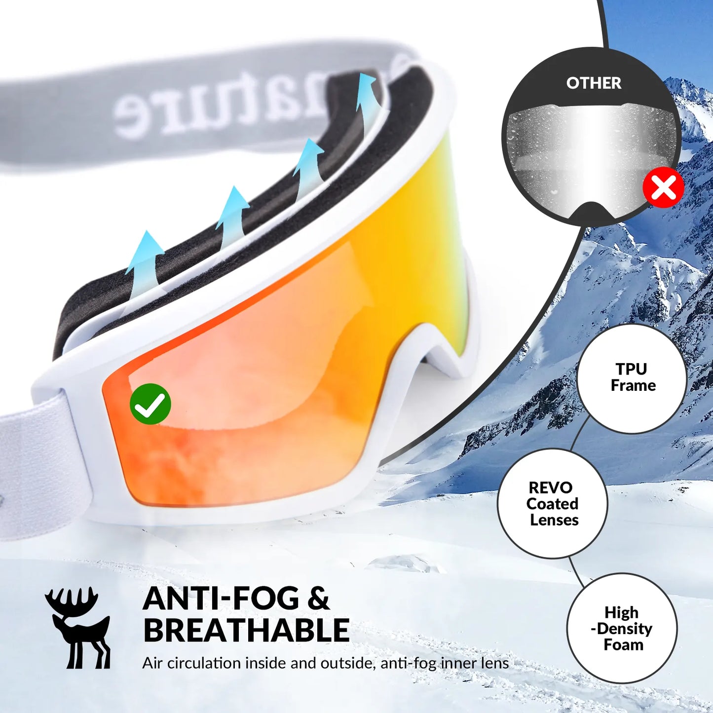 Anti-Fog Cylindrical Ski Goggles Double-Layer Lenses UV400 Protection