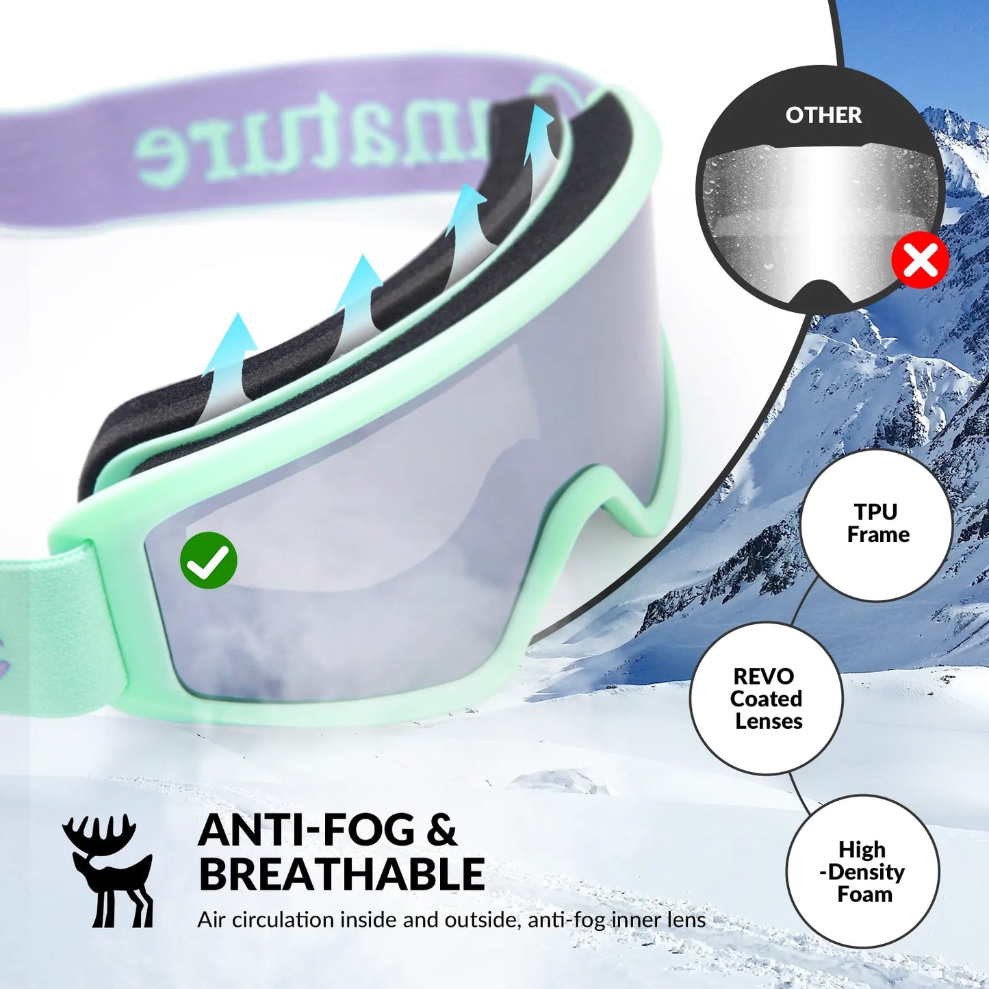 Anti-Fog Cylindrical Ski Goggles Double-Layer Lenses UV400 Protection