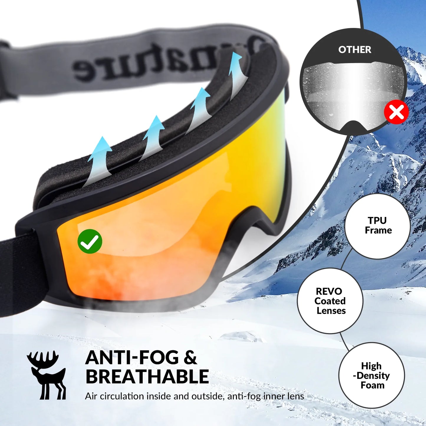 Anti-Fog Cylindrical Ski Goggles Double-Layer Lenses UV400 Protection