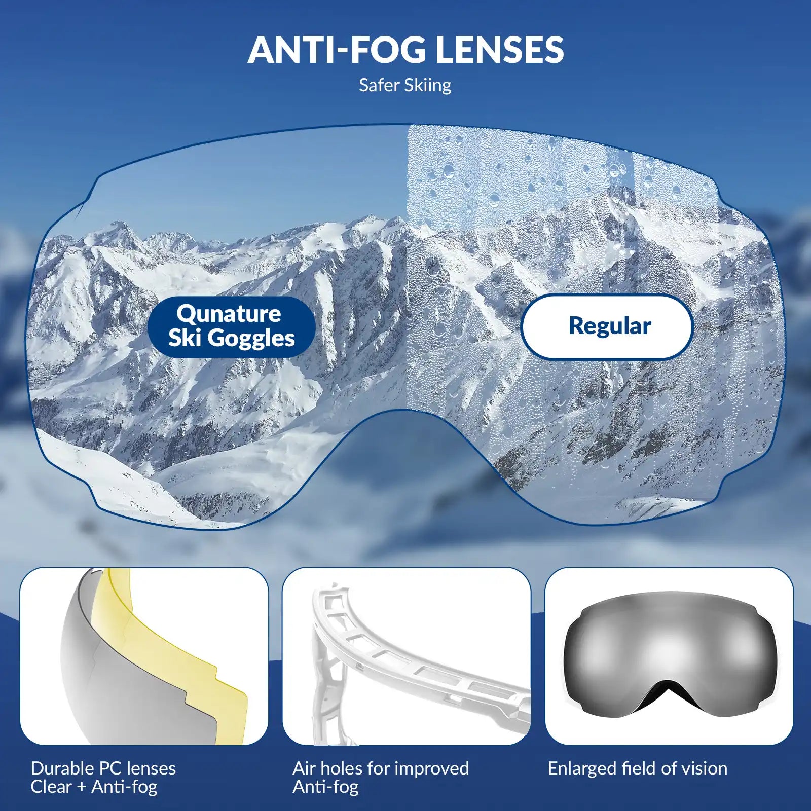 Anti-Fog Ski Goggles UV400 Protection Double-Layer Lenses