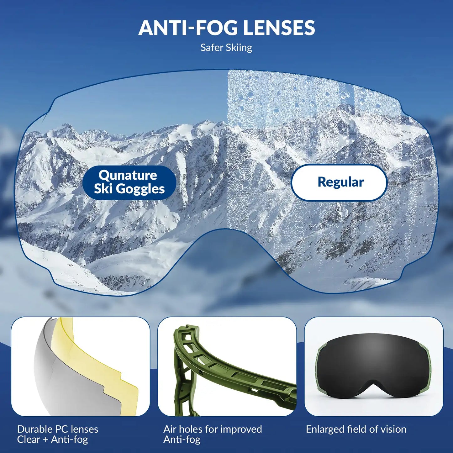 Anti-Fog Ski Goggles UV400 Protection Double-Layer Lenses for Clear View