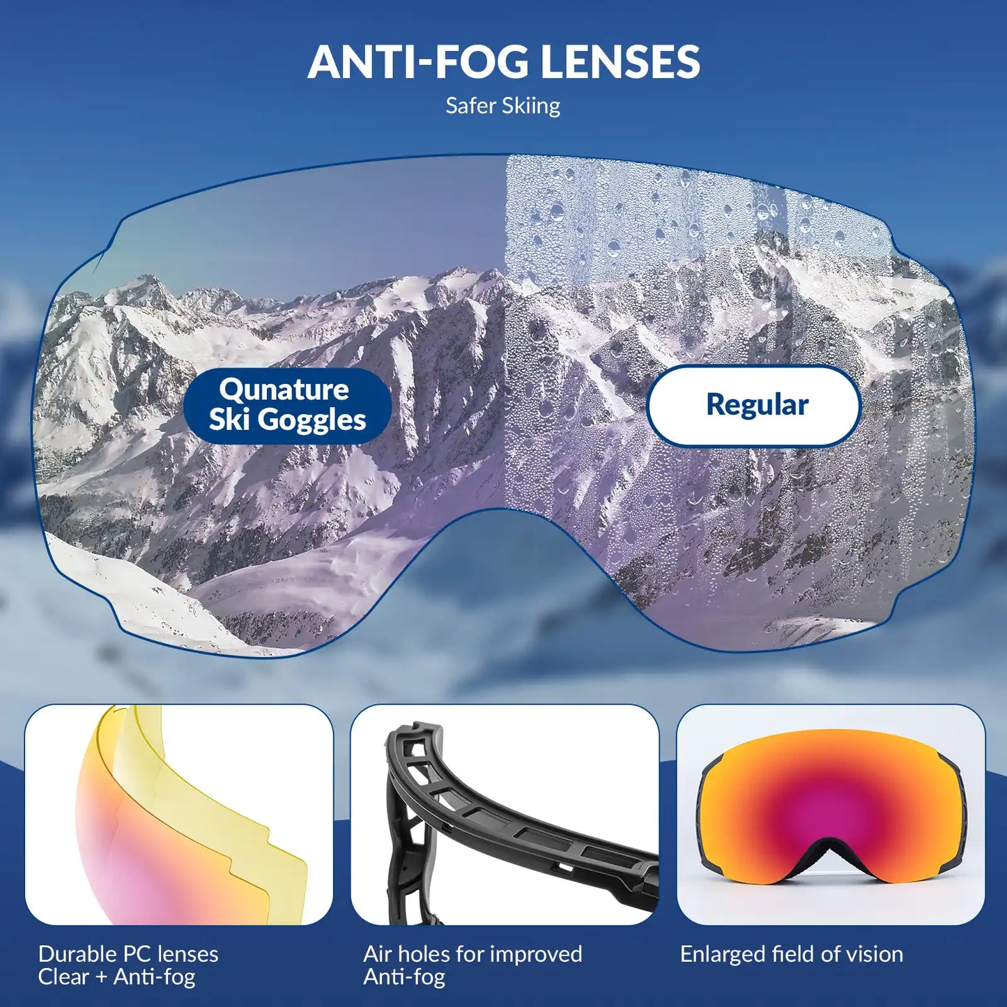 Anti-Fog Ski Goggles UV400 Protection Double-Layer Lenses for Clear View