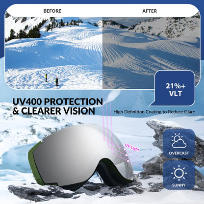 Anti-Fog Ski Goggles UV400 Protection Double-Layer Lenses for Clear View