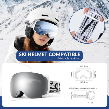 Anti-Fog Ski Goggles UV400 Protection Double-Layer Lenses for Clear View