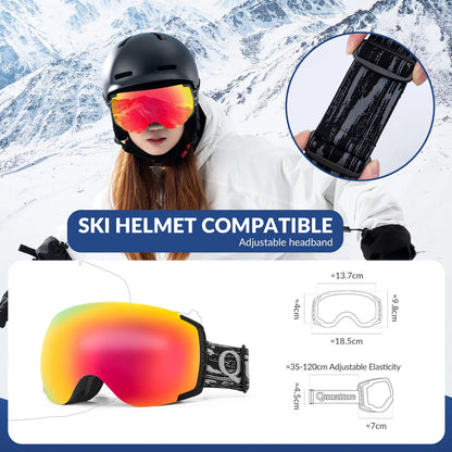 Anti-Fog Ski Goggles UV400 Protection Double-Layer Lenses for Clear View