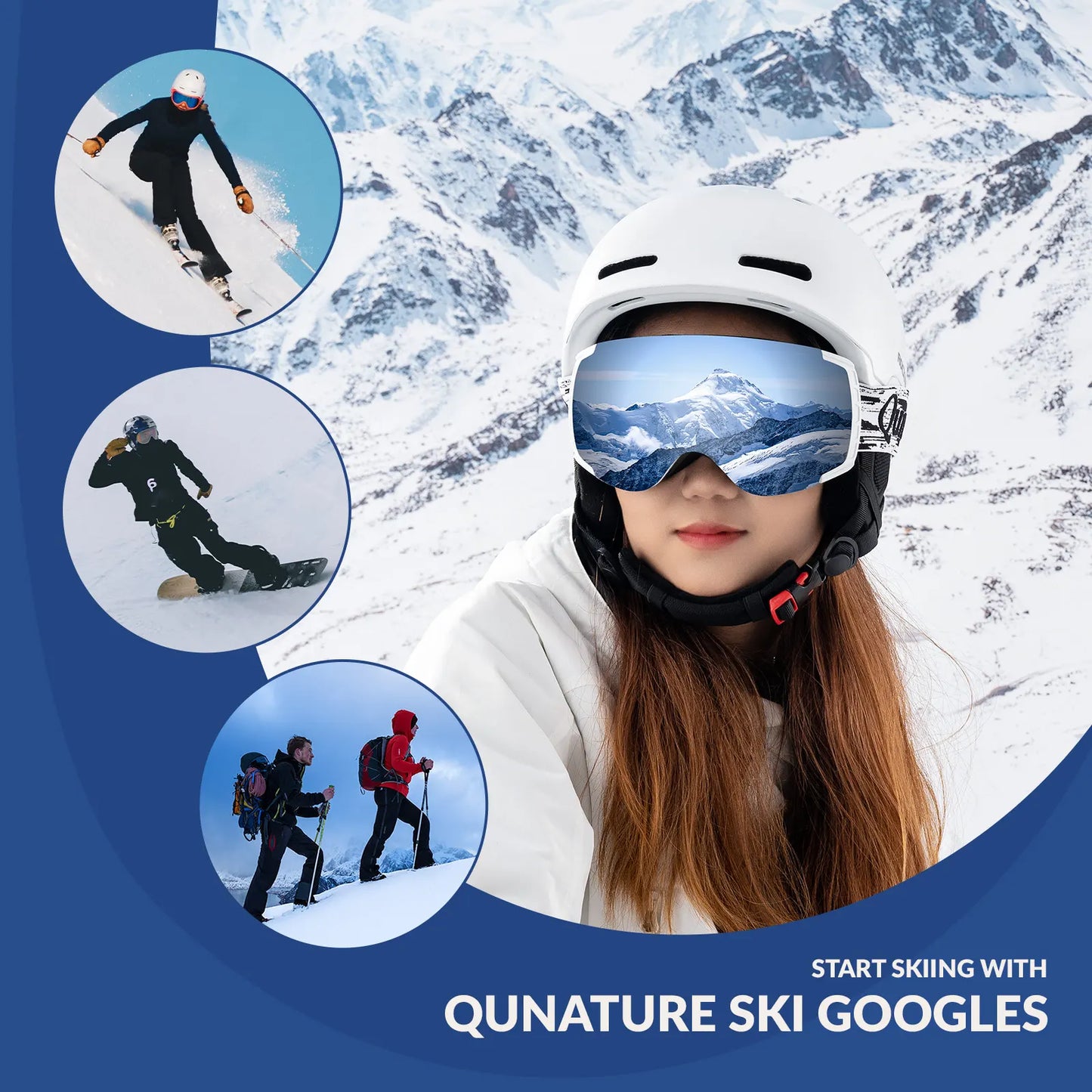 Anti-Fog Ski Goggles UV400 Protection Double-Layer Lenses for Clear View