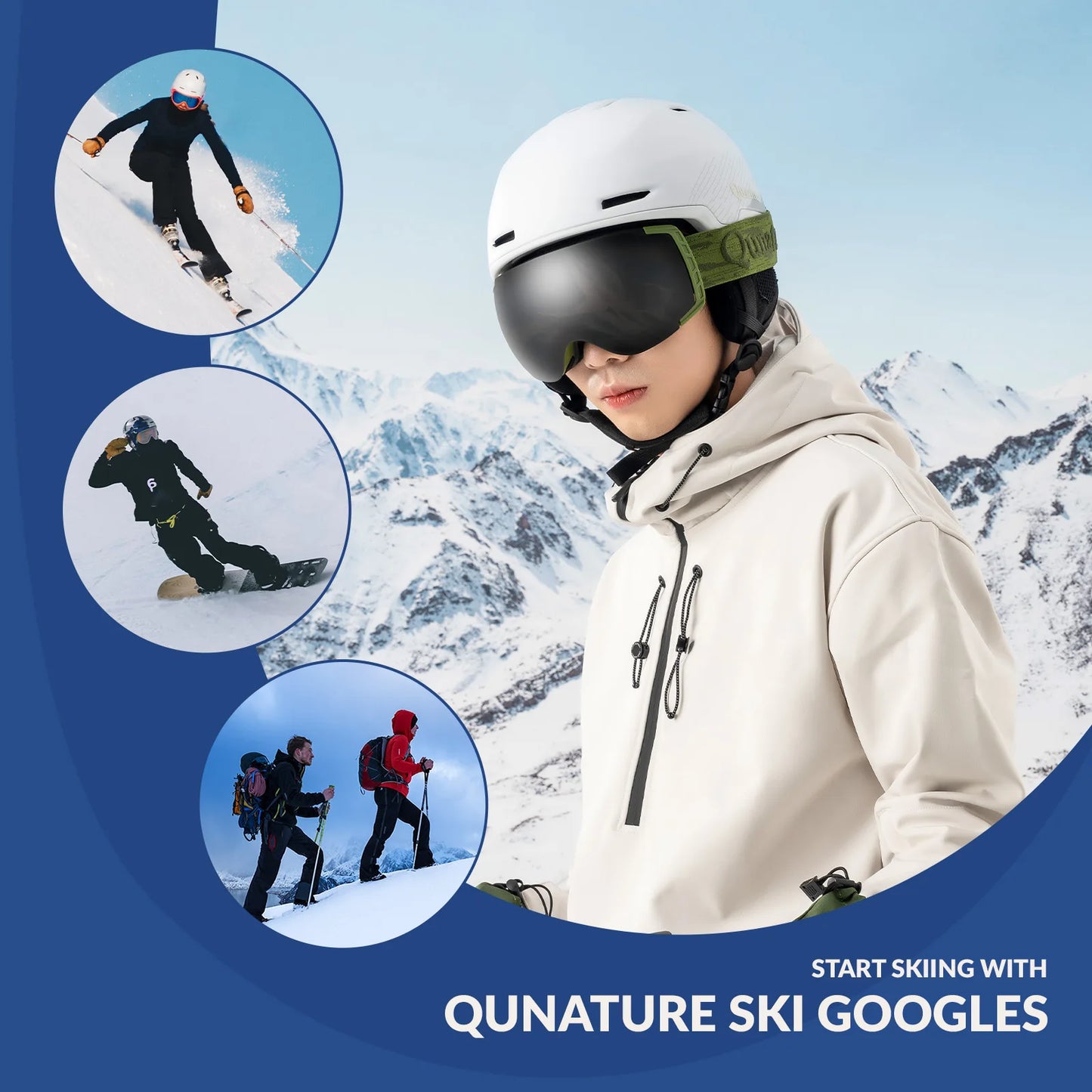 Anti-Fog Ski Goggles UV400 Protection Double-Layer Lenses for Clear View