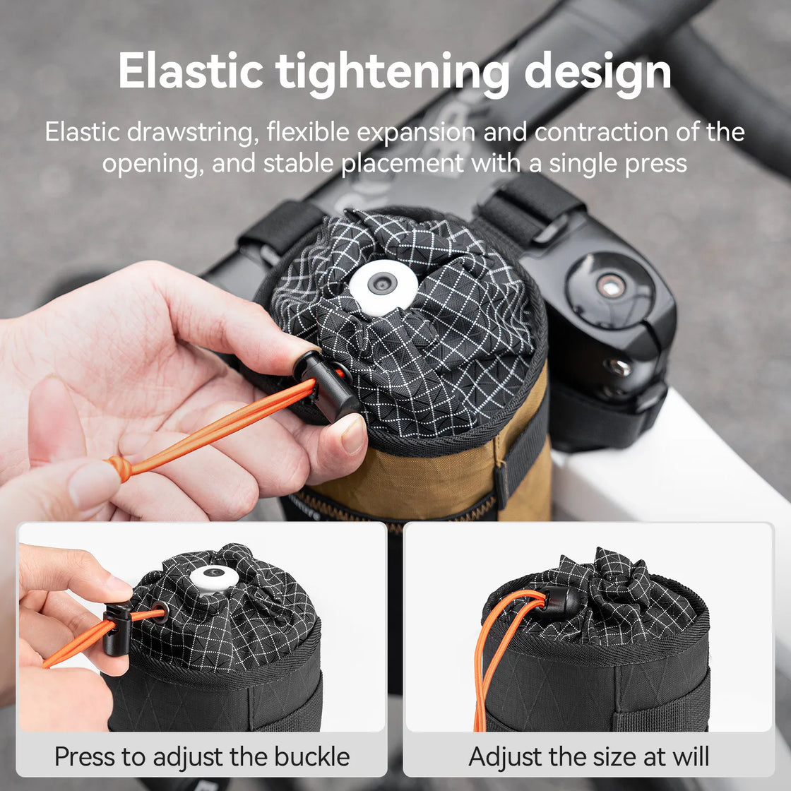 The drawstring of the water bottle bag can be used to adjust its size