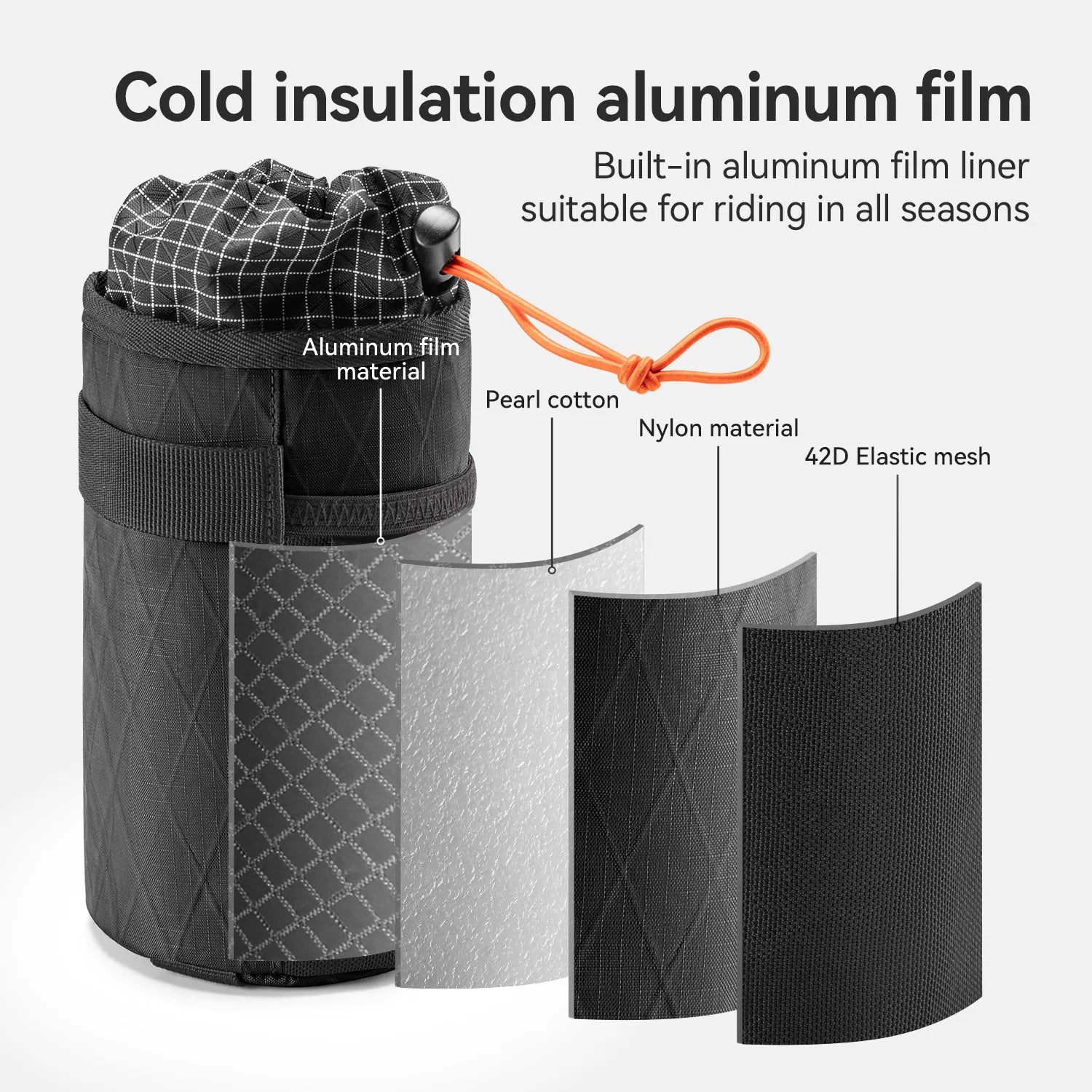 The bikepacking water bottle bag is made of four layers of material, which can effectively keep warm and insulate