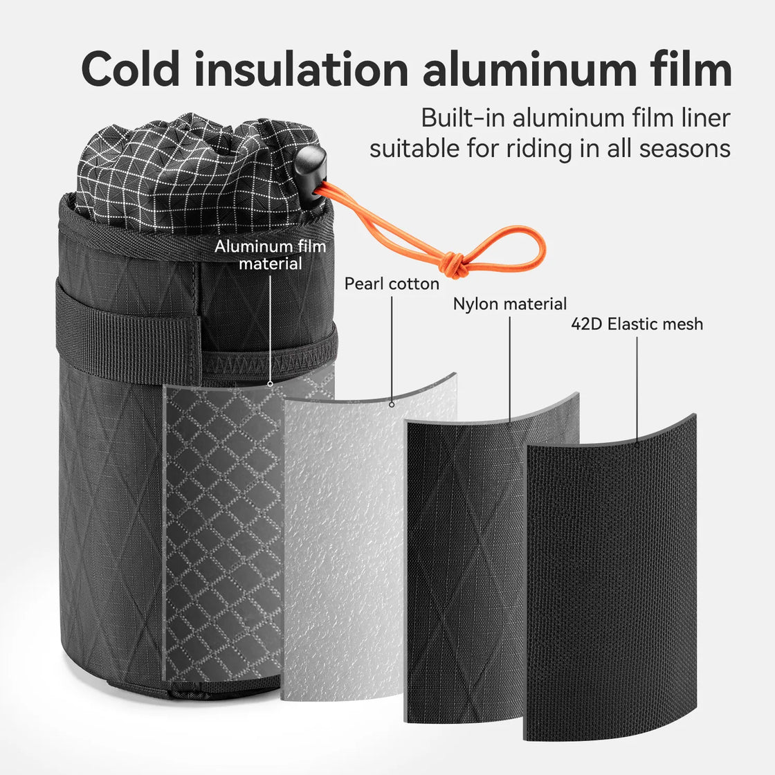 The bikepacking water bottle bag is made of four layers of material, which can effectively keep warm and insulate