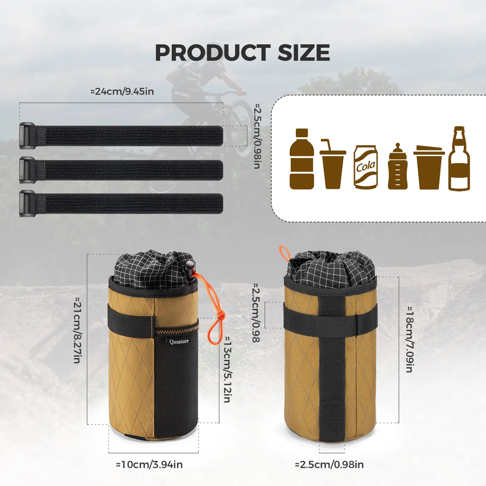 This water bottle bag can accommodate many different sizes of cups