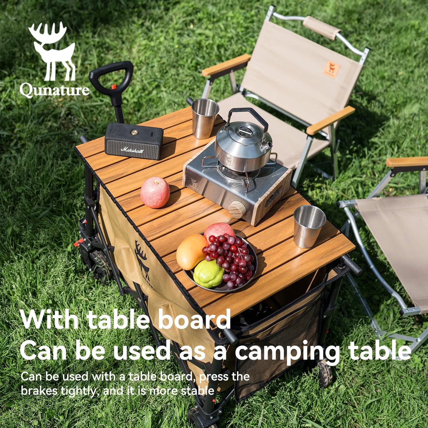 This camping utility wagon can be placed inside a table with cutlery, cups, etc.
