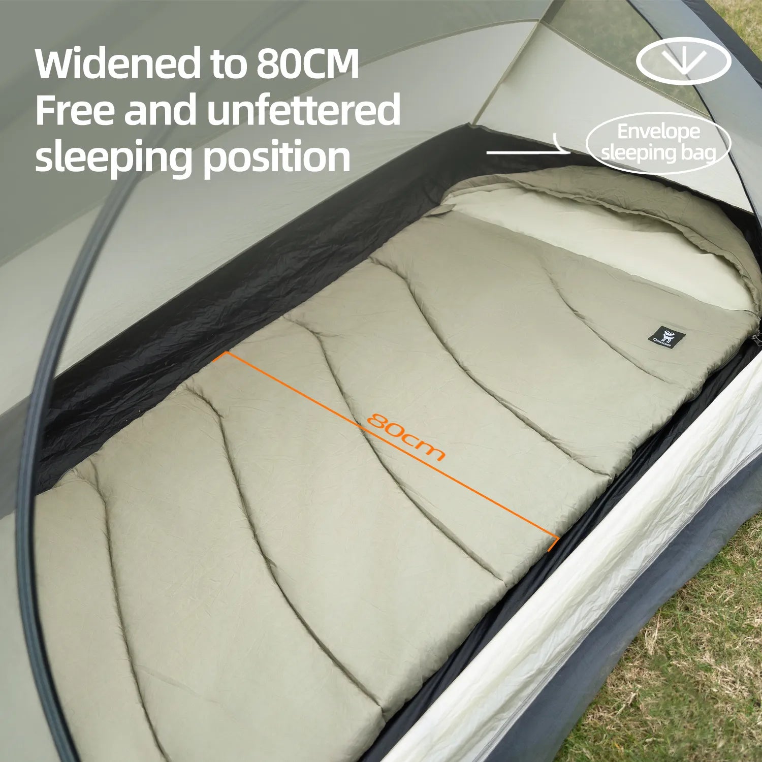 the width of this envelope sleeping bag is 80cm, which provides more space