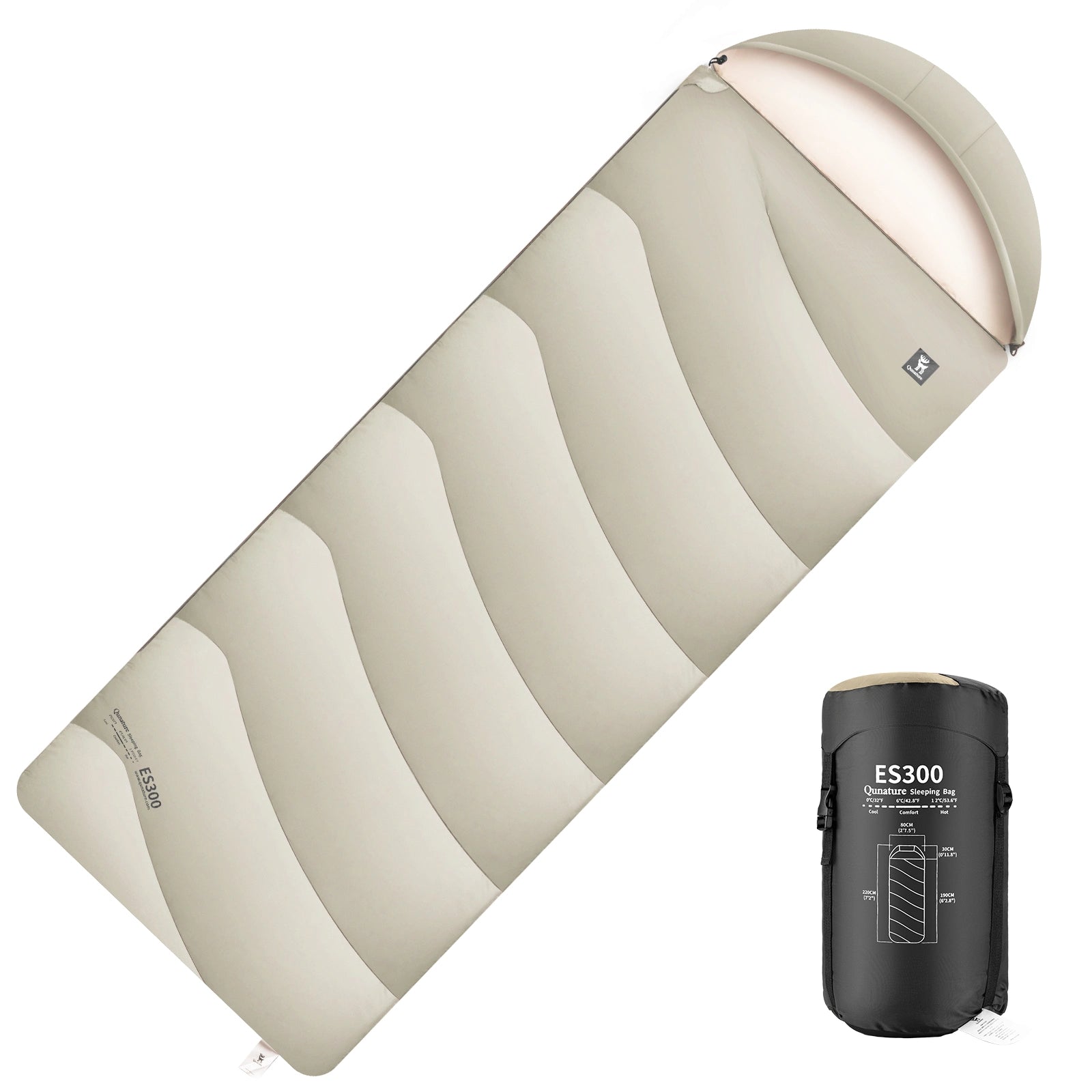 Camping sleeping bag with a black pump on a white background
