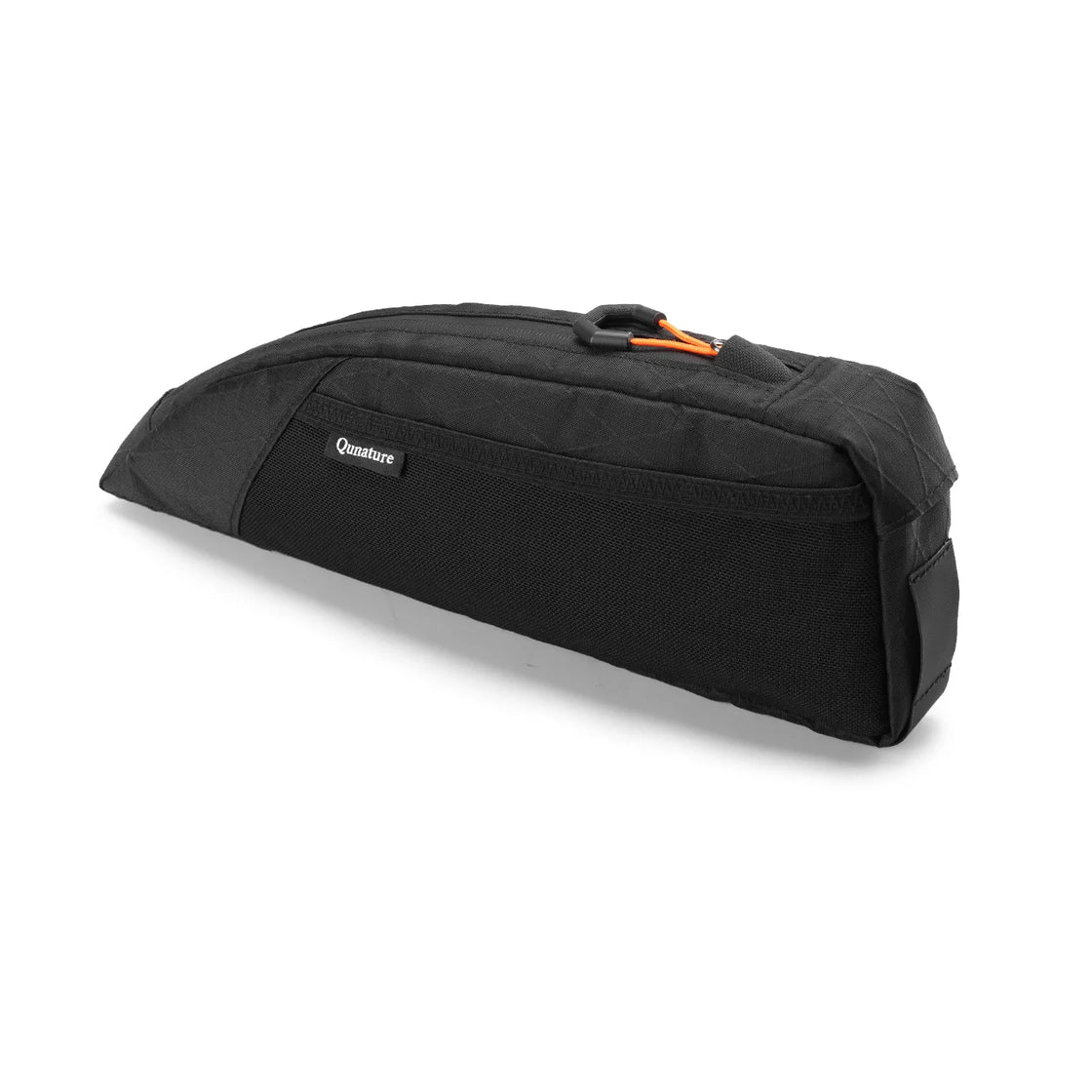 A black top tube bike bag with lots of storage pockets